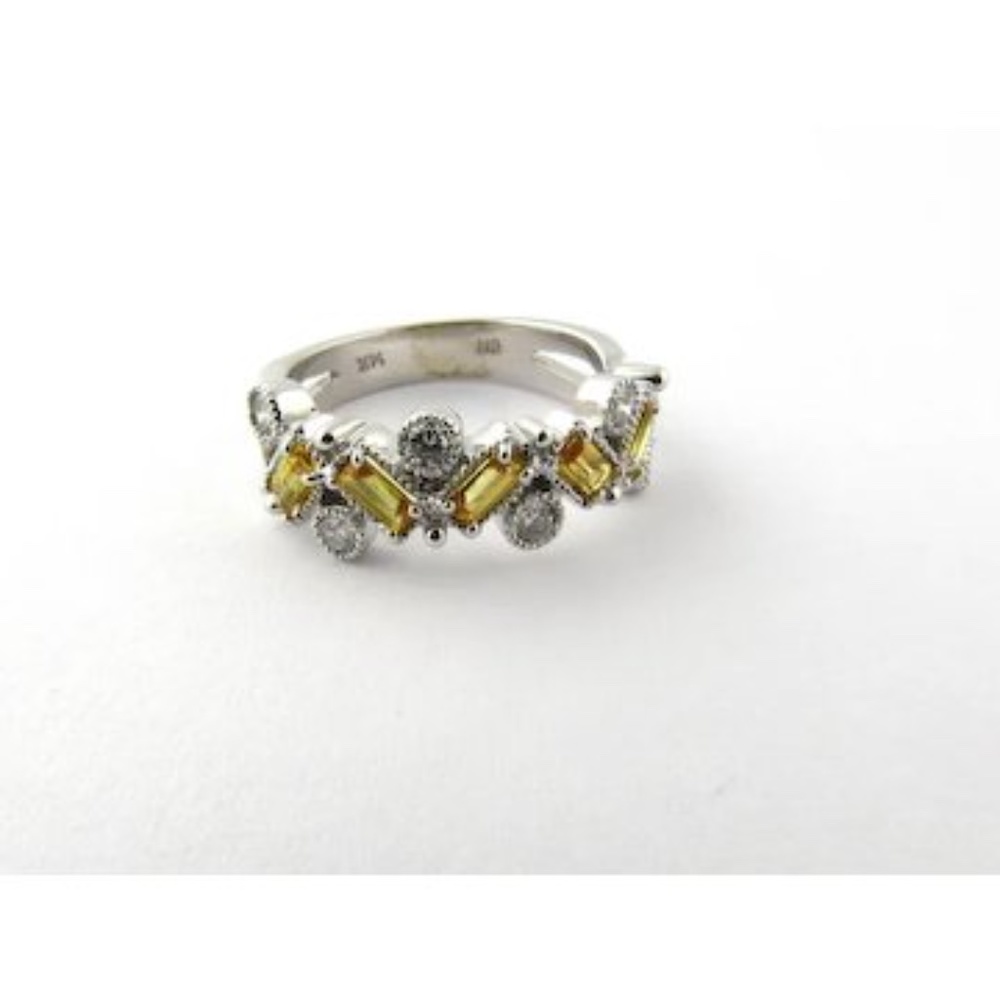 14 Karat White Gold Natural Yellow Sapphires and Diamond Ring Size 7.75 #2083 - Picture 3 of 6